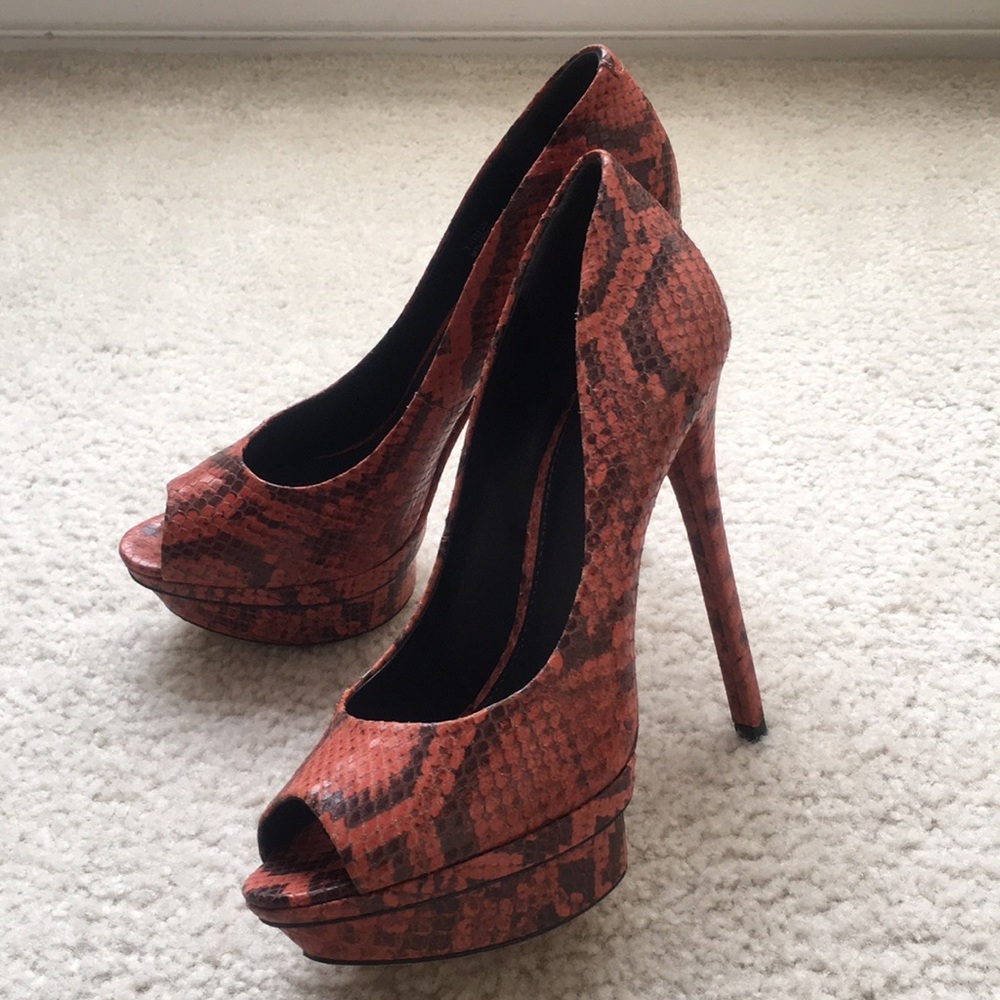 Brian Atwood Snakeskin Platform Peep Toe Pump